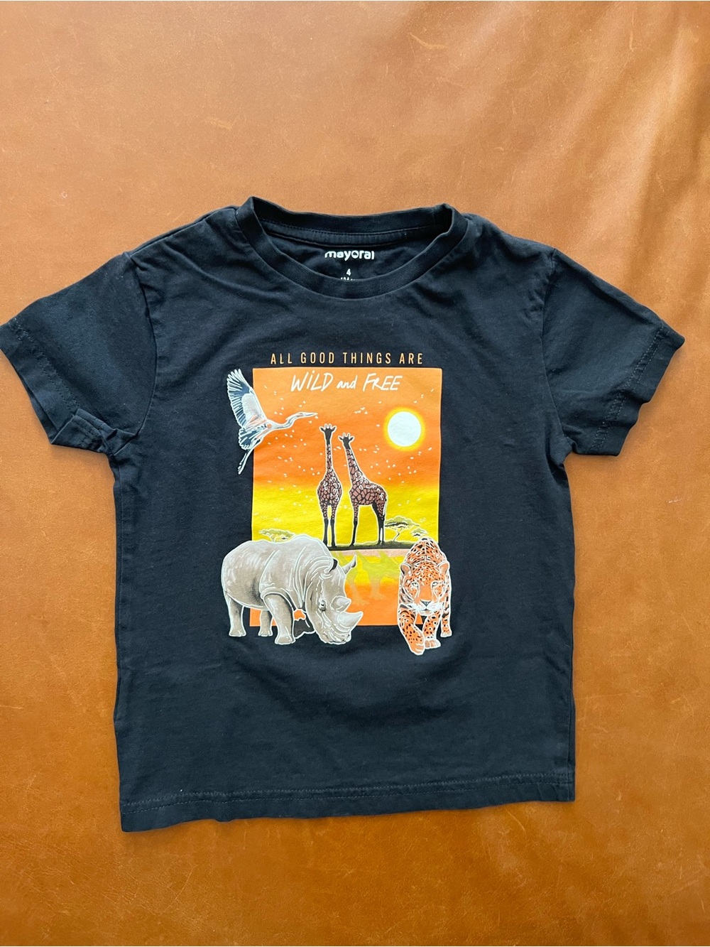 MAYORAL Safari Animals Black Cotton Tee, 4yrs